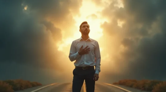 Un entrepreneur réfléchi dans une posture de confiance, navigant entre l'incertitude et la clarté stratégique.