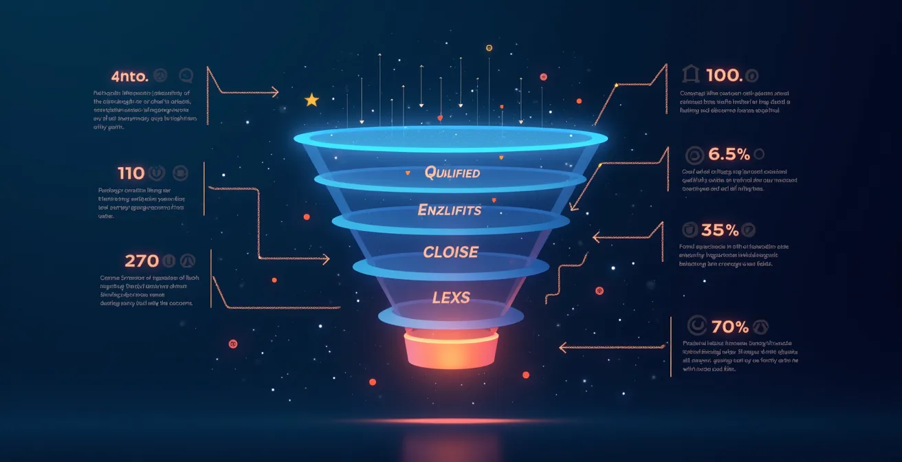 Visualisation d'un pipeline commercial montrant les étapes de progression des prospects vers la conversion