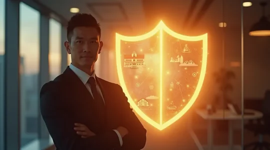 Représentation symbolique d'un bouclier protégeant le patrimoine personnel d'un entrepreneur indépendant