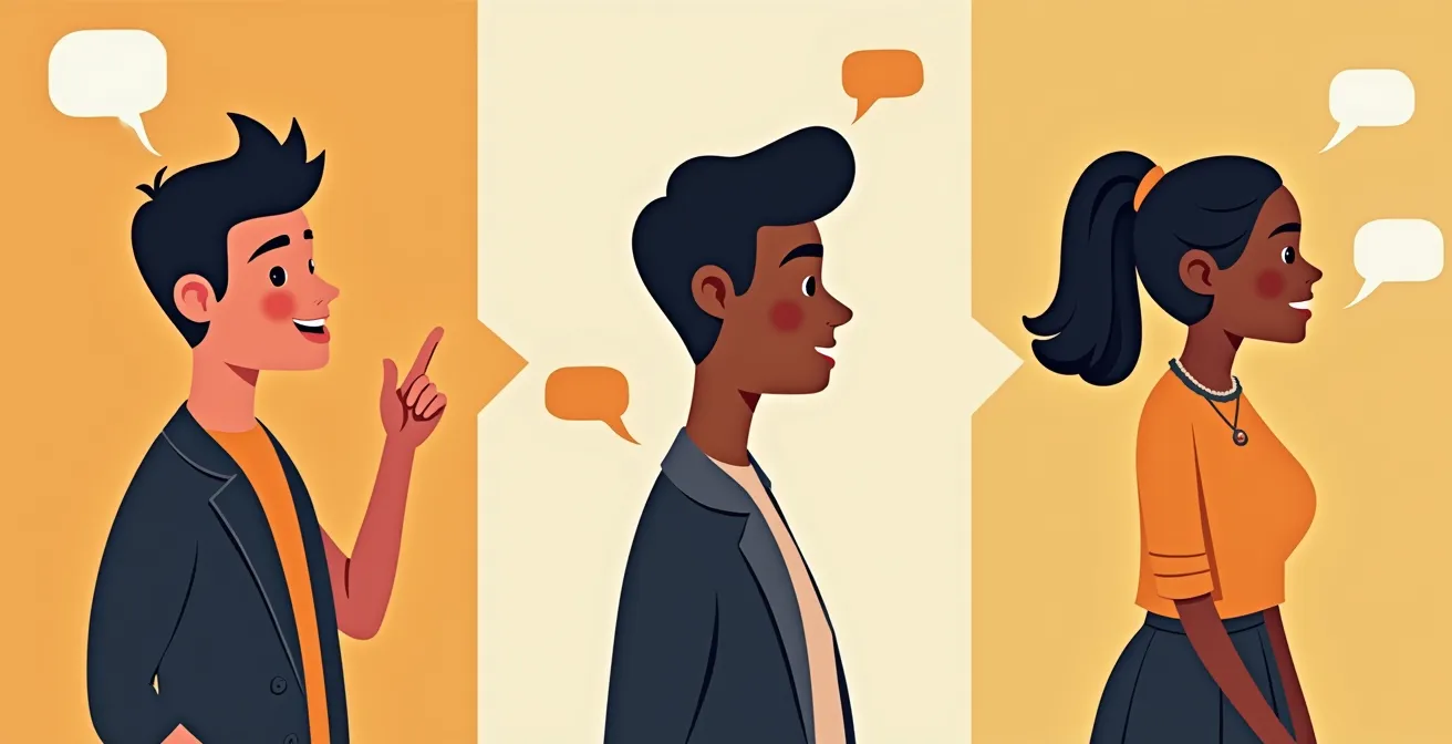 Illustration d'une marque personnifiée parlant avec différentes voix selon les contextes et plateformes