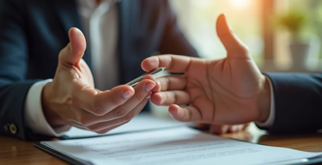 Échange professionnel entre un dirigeant et un coach certifié lors d'un premier entretien