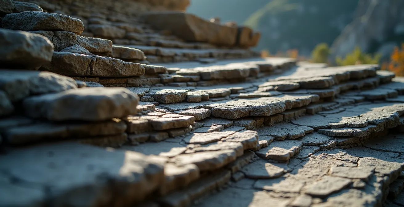Métaphore visuelle de la dette culturelle avec des couches de sédiments représentant les mauvaises habitudes accumulées