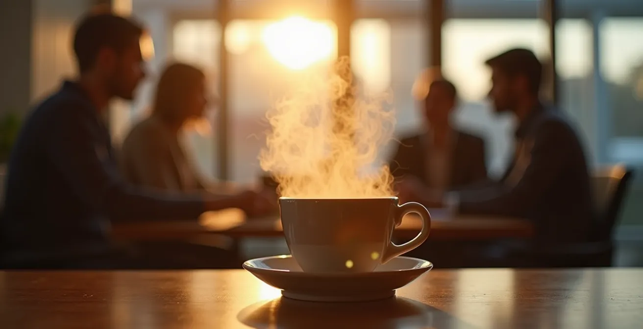Espace café moderne favorisant les rencontres informelles entre collègues
