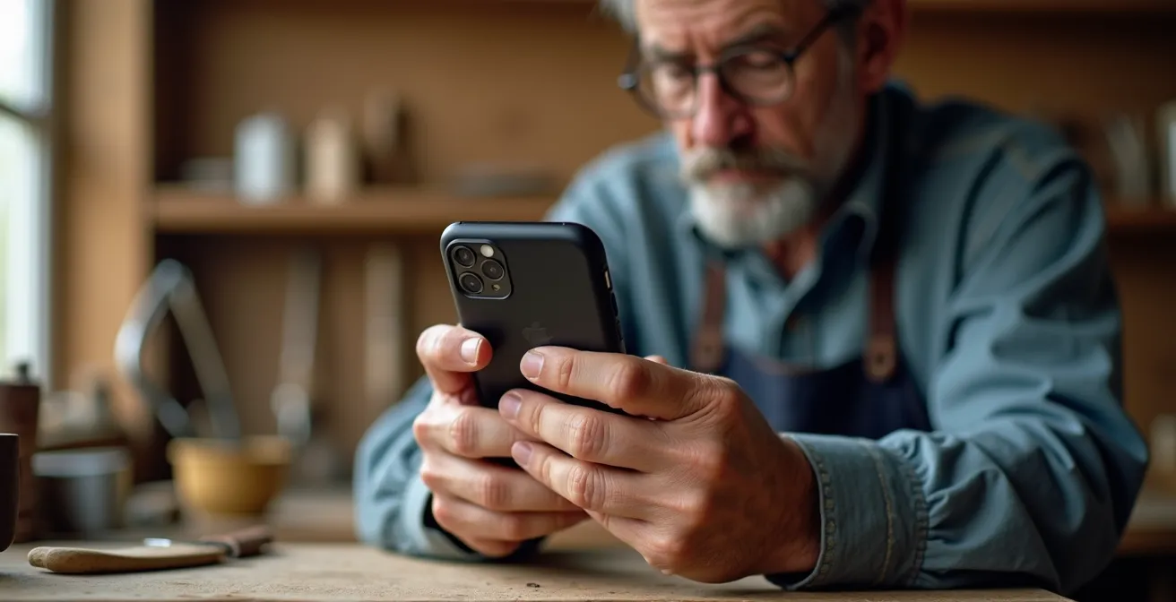 Employé photographiant un processus de travail manuel pour créer une documentation visuelle