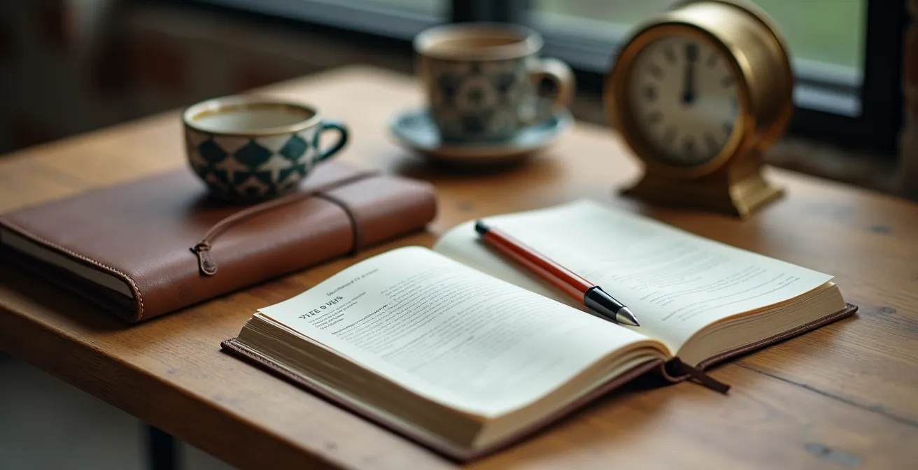 Espace de travail organisé d'un solopreneur avec planning hebdomadaire et outils de gestion