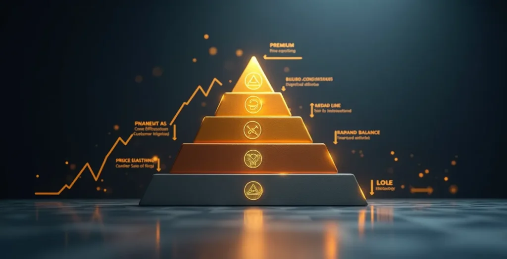 Visualisation graphique montrant différentes stratégies de tarification avec pyramide de prix, courbes de demande et symboles de valeur perçue.