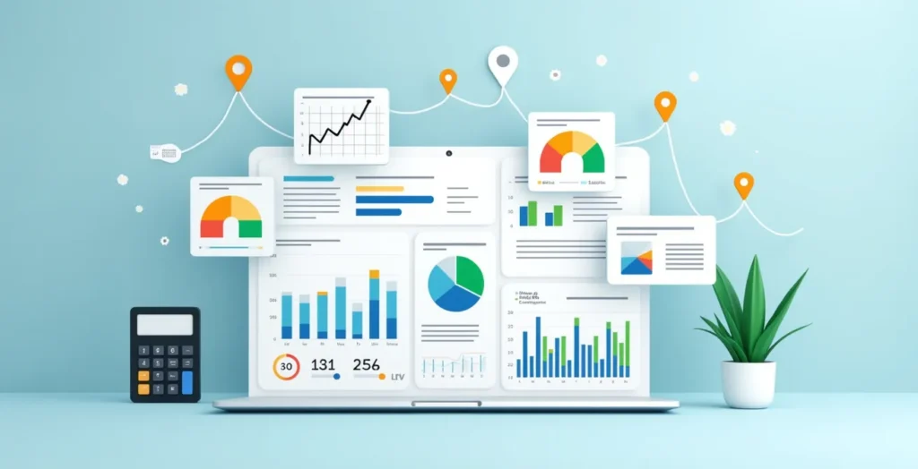 Tableau de bord financier avec graphiques, indicateurs KPI et formules de calcul présentés de manière claire et accessible pour les débutants.